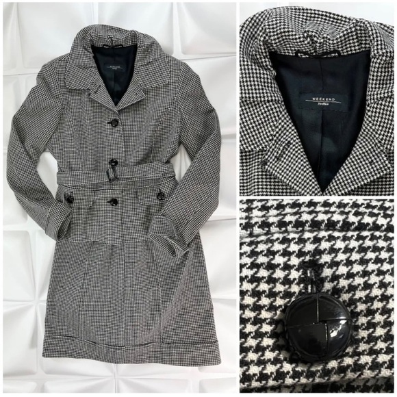 Weekend Max Mara Sz 12 8 Wool Houndstooth Peplum Belted Jacket Skirt Suit Set - Picture 1 of 13